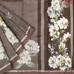 Mocha Brown Printed Tissue Saree