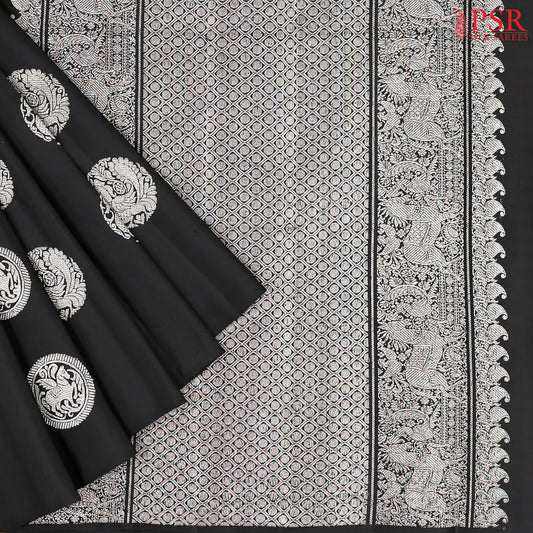 Dark Pink & Black Kanchipuram Silk Saree