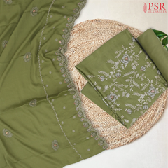 Asparagus Green Semi Georgette Dress Material