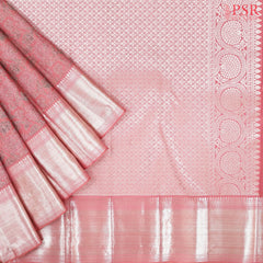 Flamingo Peach Kanchipuram Jacquard Silk Saree