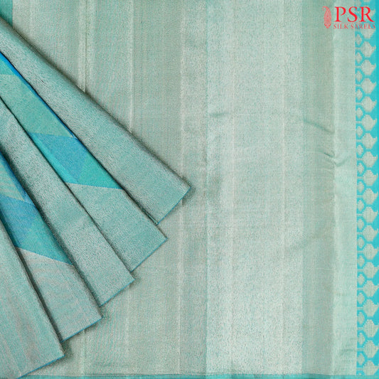 Viridian Blue Kanchipuram Jacquard Tissue Silk Saree