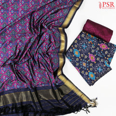 Midnight Blue Soft Patola Silk Cotton Dress Material