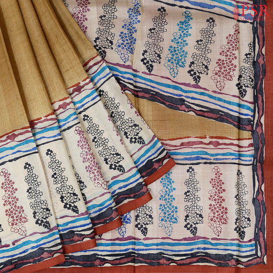 Ginger Tan Kadhi Tussar Silk Saree