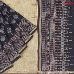 Black Jaipur Cotton Printed Saree