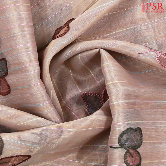 Peach Tissue Embroidery Saree