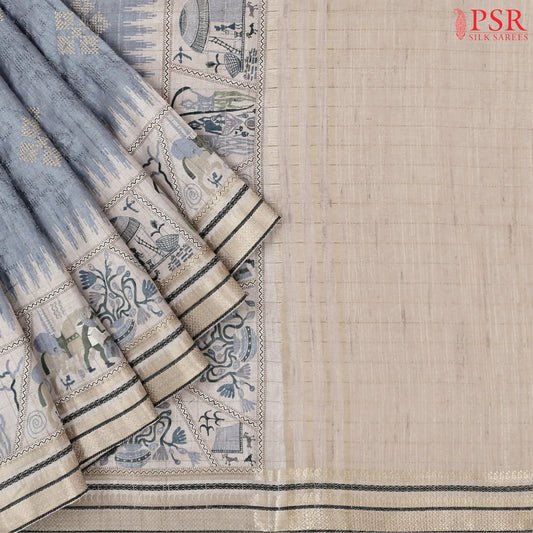Satin Soft Blue Semi Tussar Saree