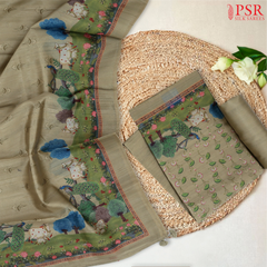 Olive Semi Dupion Dress Material