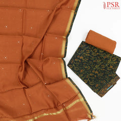 Dark Green Chanderi Silk Cotton Dress Material