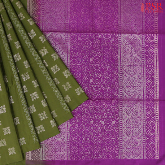 Dark Olive Green Soft Silk Saree