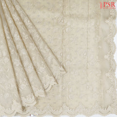 Cosmic Beige Organza Embroidery Saree