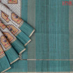 Teal Beige Semi Tussar Saree