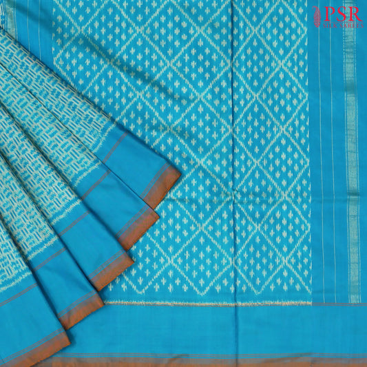 Cerulean Blue Pochampally Silk Ikat Saree