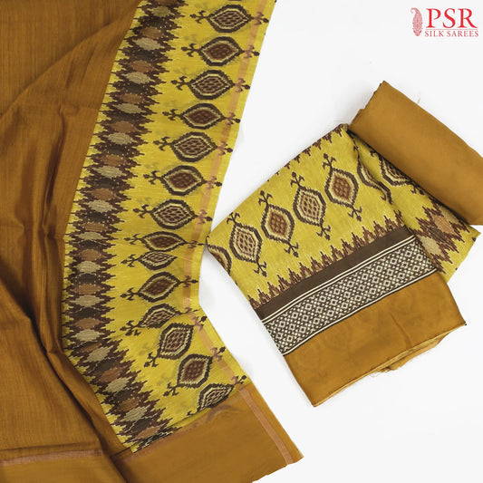 Olive Yellow Silk Cotton Dress Material