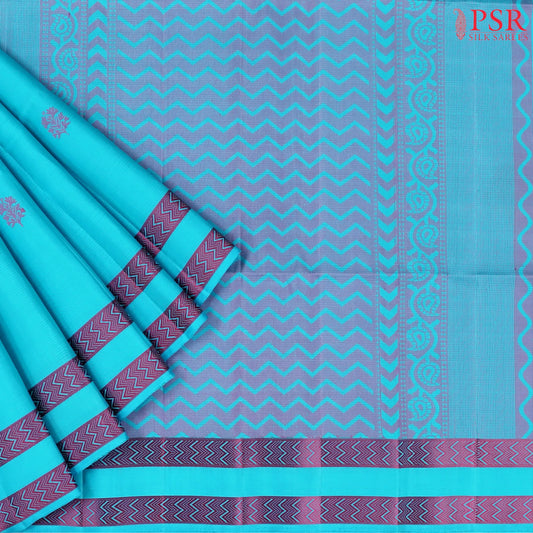 Deep Sky Blue Soft Silk Saree