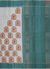 Teal Beige Semi Tussar Saree