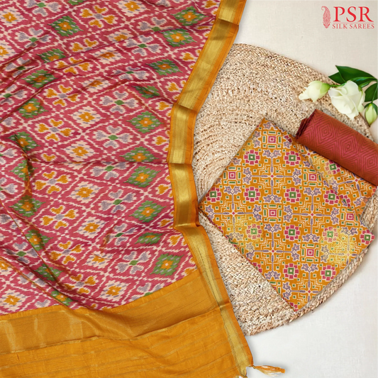 Mustard Yellow Soft Patola Semi Silk Dress Material