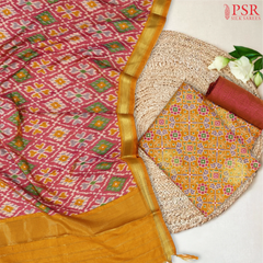 Mustard Yellow Soft Patola Semi Silk Dress Material