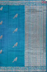 Peacock Blue Banaras Jute Silk Saree