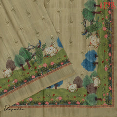 Olive Semi Dupion Dress Material