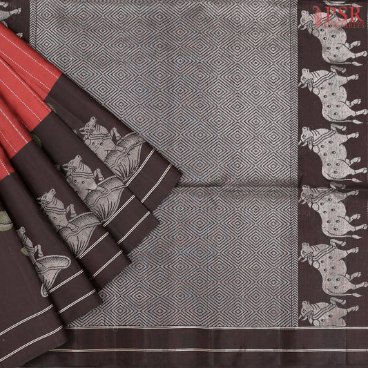 Antique Red Soft Silk Saree
