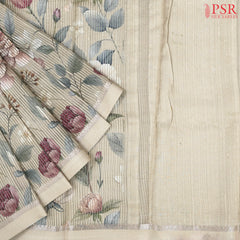 Almond Beige Printed Tissue Saree