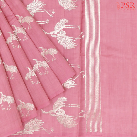 Flamingo Pink Chiniya Silk Saree