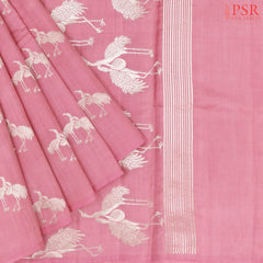 Flamingo Pink Chiniya Silk Saree