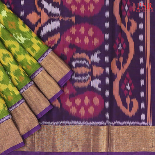 Pear Green Patola Silk Cotton Saree