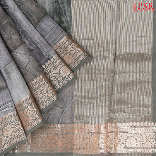 Grey Chiniya Silk Saree