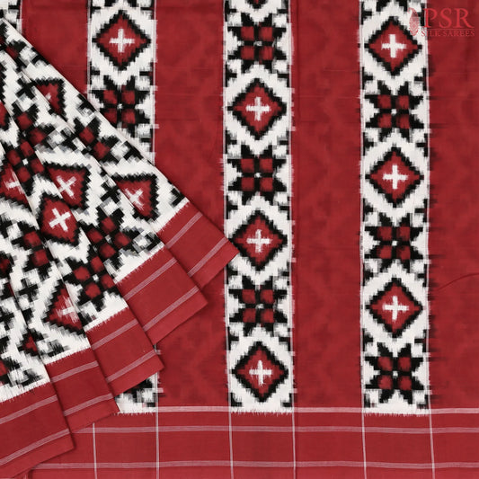 White Ikkat Cotton Saree