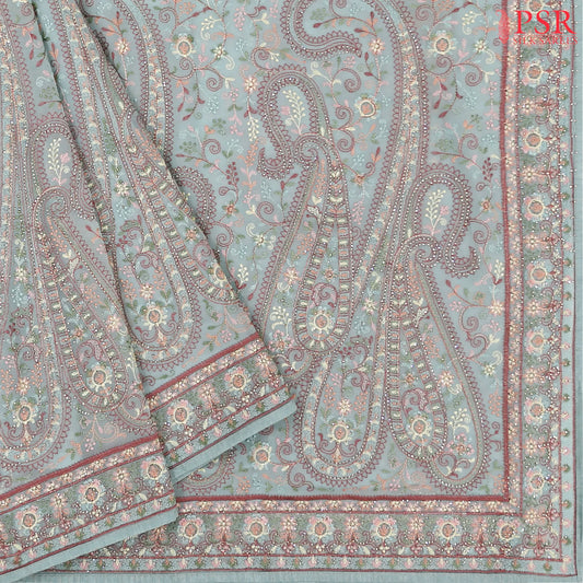 Pastel Blue Georgette Laser Embroidery Saree