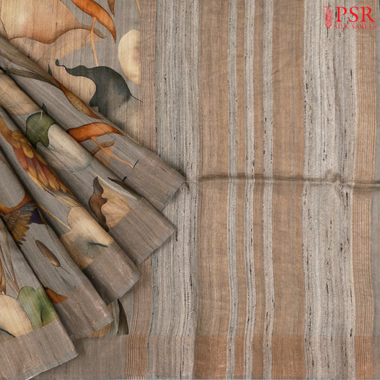 Fossil Grey Kadhi Tussar Silk Saree