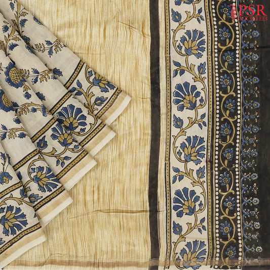 Beige Jaipur Cotton Printed Saree