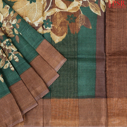 Dark Green Tussar Silk Saree