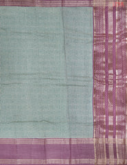 Off White & Turquoise Assam Saree