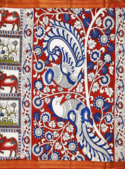 Antique Red & Beige Kalamkari Silk Saree
