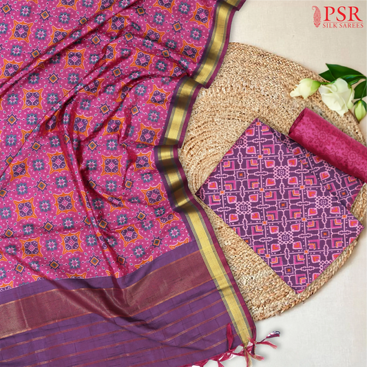 Violet Soft Patola Semi Silk Dress Material