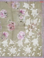 Greyish Olive Pashmina Organza Embroidery Saree