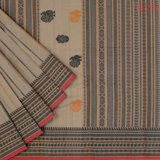 Taupe Grey Kalakshetra Kovai Cotton Saree