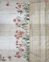 Floral Beige Linen Saree