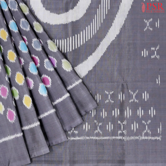 Intense Grey Pochampally Soft Silk Saree