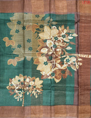 Dark Green Tussar Silk Saree