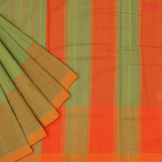 Olive Drab Green Mangalagiri Cotton Saree
