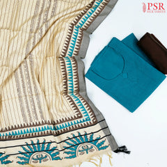 Peacock Blue Semi Pashmina Dress Material