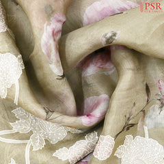 Greyish Olive Pashmina Organza Embroidery Saree