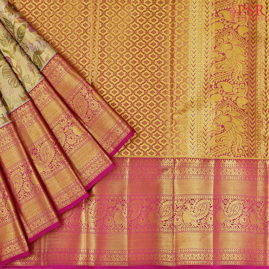 Golden Tan Kanchipuram Jacquard Tissue Silk Saree