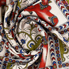 Antique Red & Beige Kalamkari Silk Saree