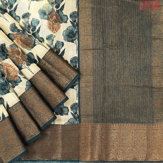 Cream Beige Bamboo Silk Sarees