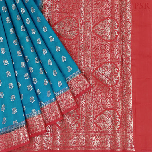 Peacock Blue Chiniya Silk Saree
