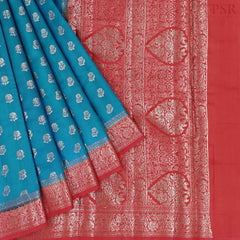 Peacock Blue Chiniya Silk Saree